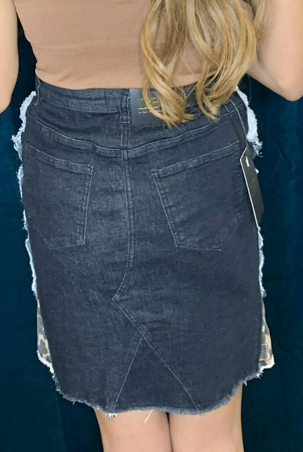 L And B Leopard Insert Denim Mini Skirt-Skirts-L And B-Deja Nu Boutique, Women's Fashion Boutique in Lampasas, Texas