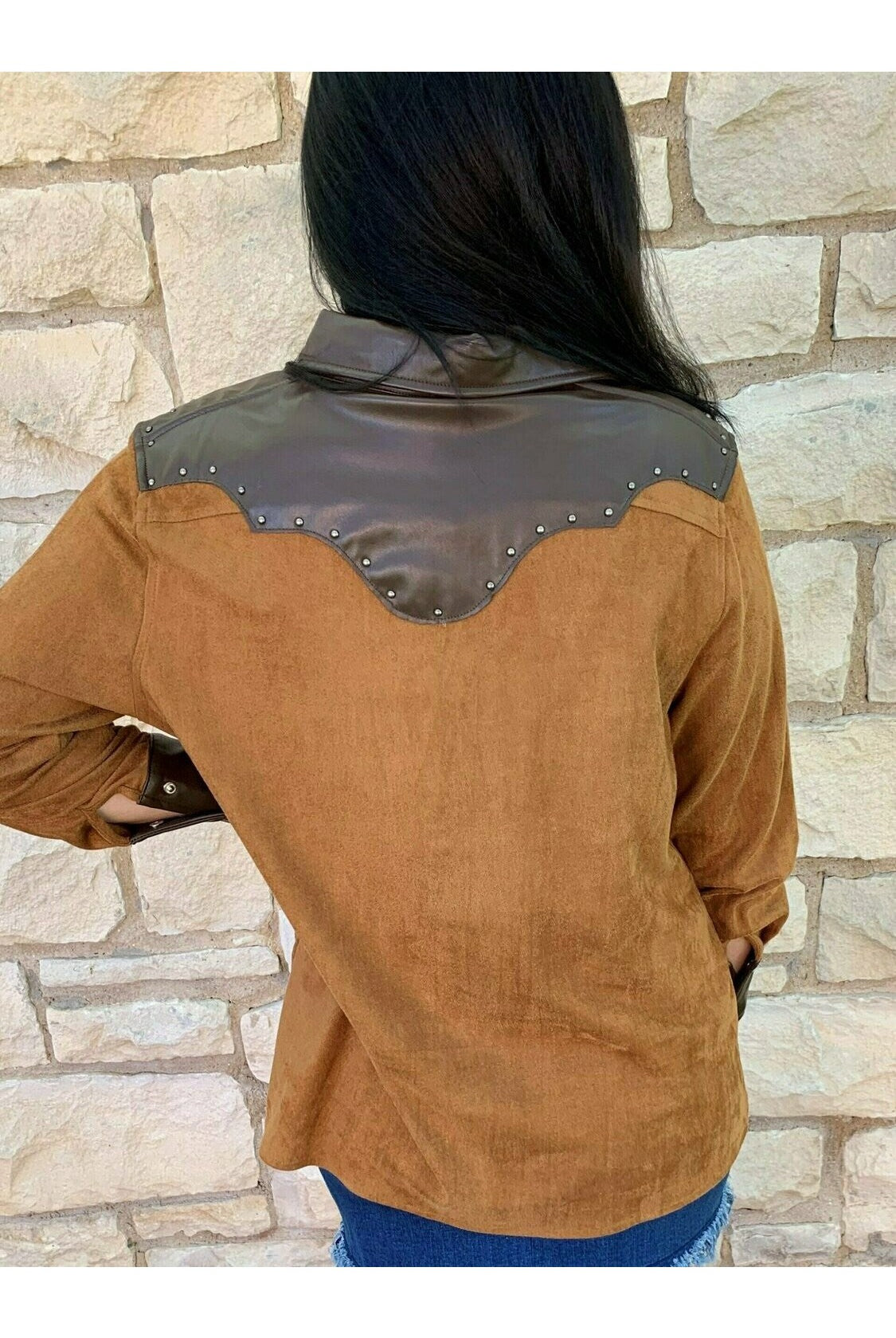 L And B Suede Western Shirt-Tops-L And B-Deja Nu Boutique, Women's Fashion Boutique in Lampasas, Texas