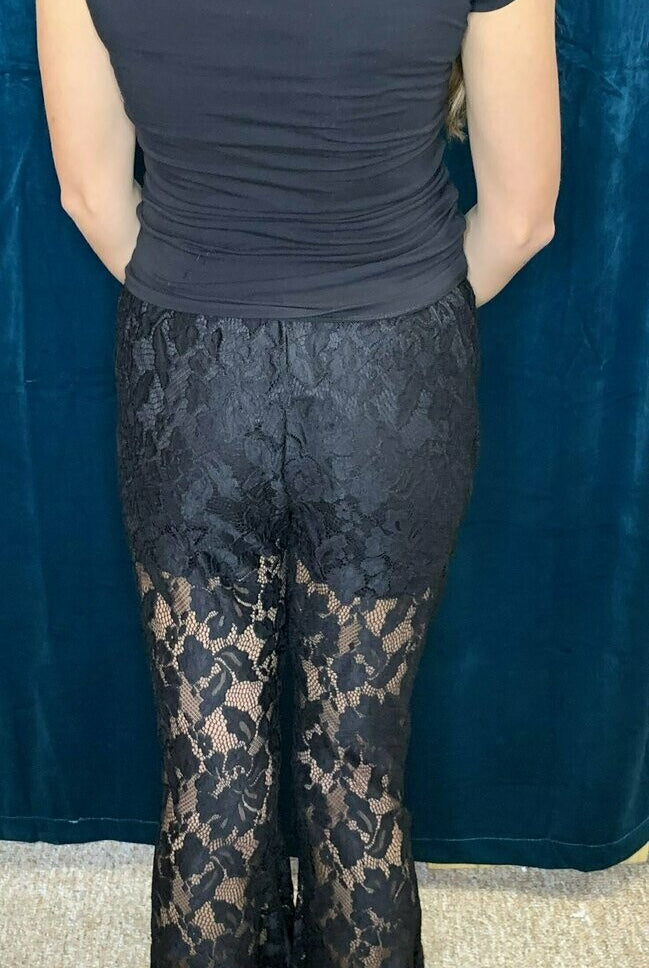 L And B Black Lace Bell Bottom Pants-Bottoms-L And B-Deja Nu Boutique, Women's Fashion Boutique in Lampasas, Texas