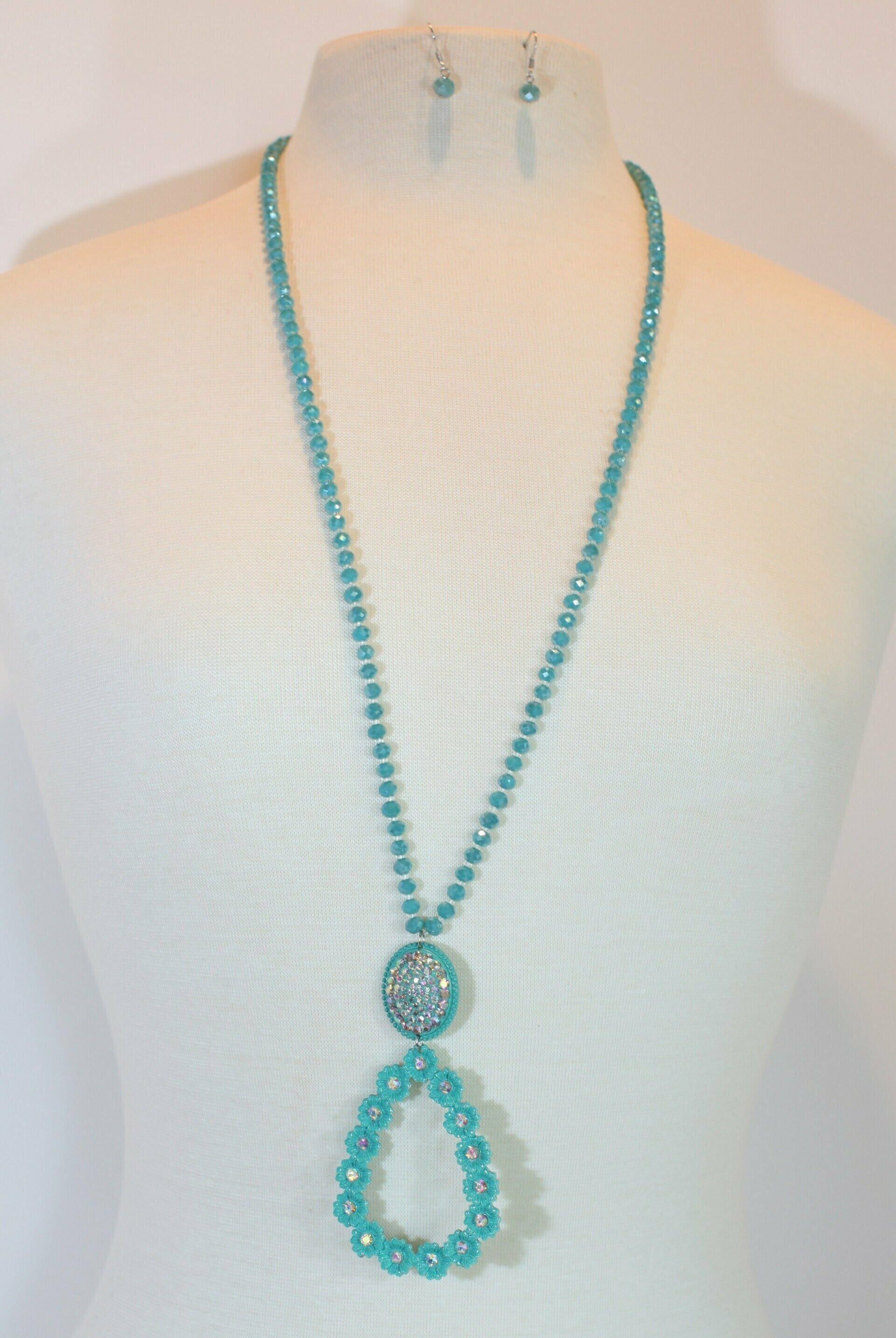 Long Turquoise Beaded Necklace Set-Necklaces-Deja Nu Tx-Deja Nu Boutique, Women's Fashion Boutique in Lampasas, Texas