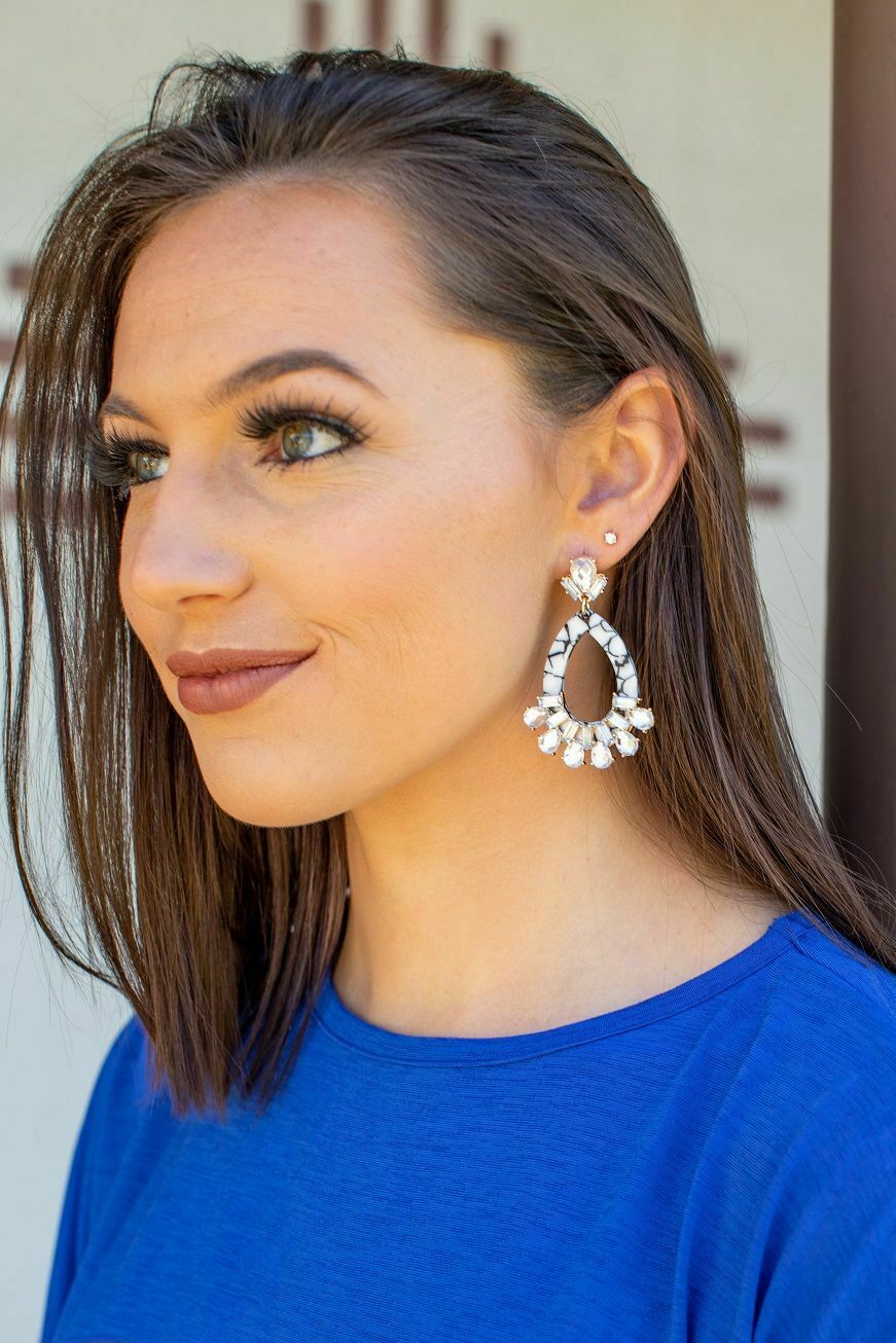 Marble Resin Earrings With Rhinestones-Earrings-L And B-Deja Nu Boutique, Women's Fashion Boutique in Lampasas, Texas
