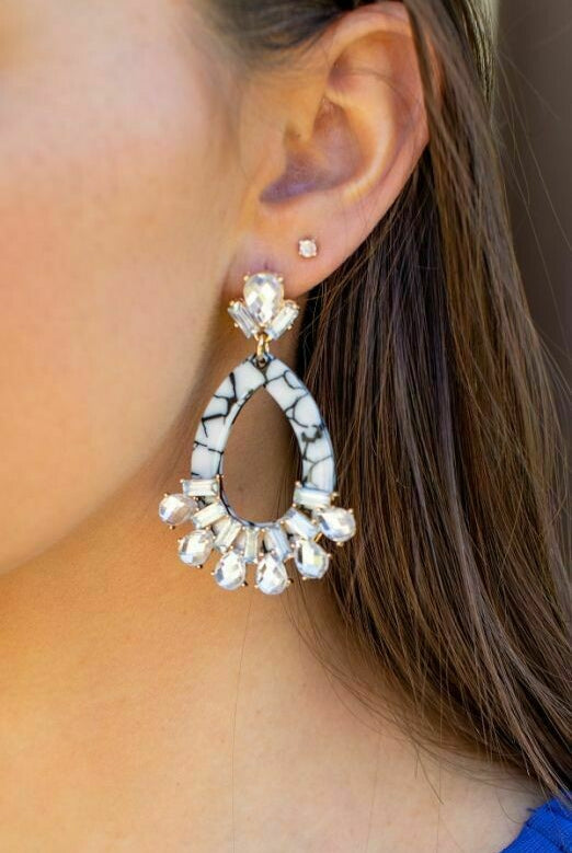 Marble Resin Earrings With Rhinestones-Earrings-L And B-Deja Nu Boutique, Women's Fashion Boutique in Lampasas, Texas