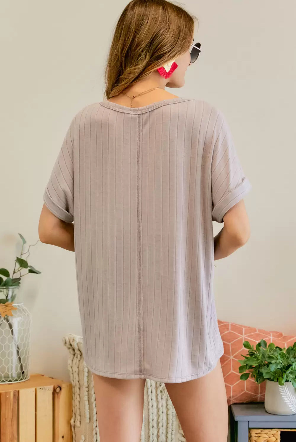 Adora Boat Neck Short Sleeve Loose Fit Top In Lavender Plus-Curvy/Plus Tops-Adora-Deja Nu Boutique, Women's Fashion Boutique in Lampasas, Texas