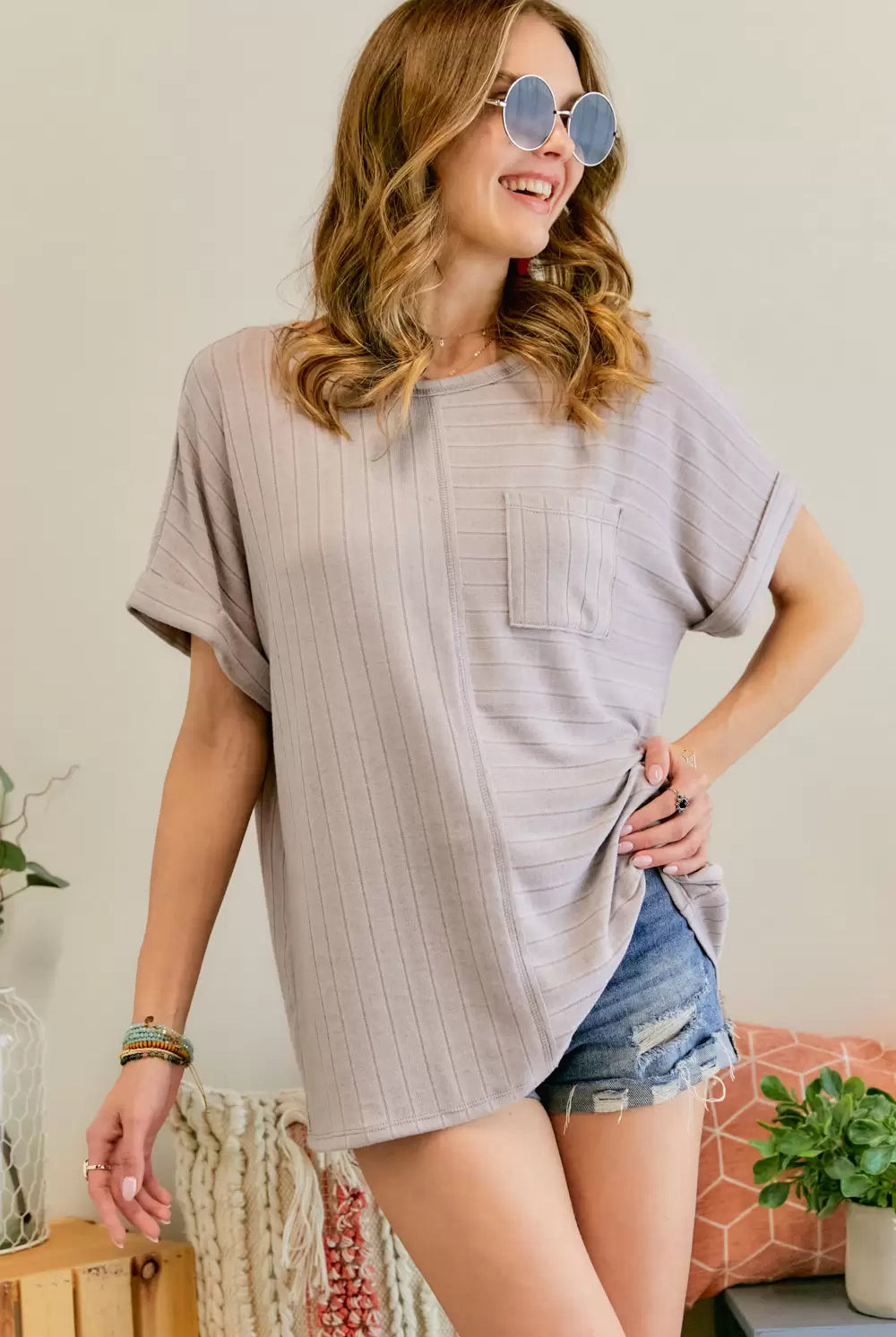 Adora Boat Neck Short Sleeve Loose Fit Top In Lavender Plus-Curvy/Plus Tops-Adora-Deja Nu Boutique, Women's Fashion Boutique in Lampasas, Texas