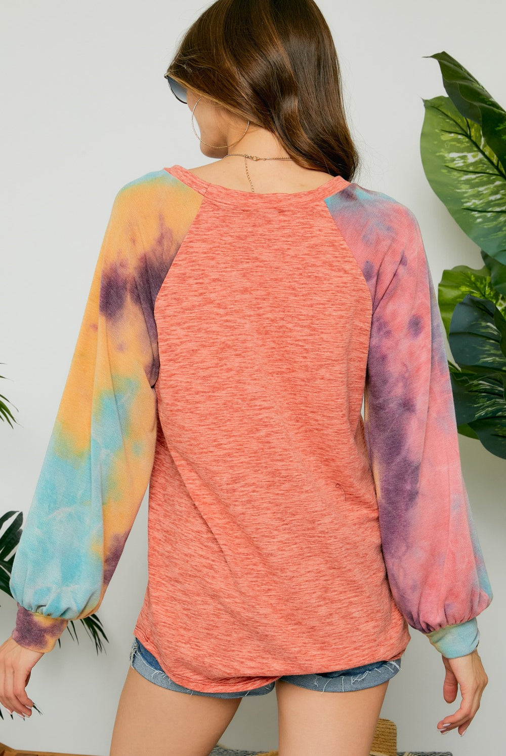 Adora Coral Raglan Sleeve Tie Dye Tunic-Tunics-Adora-Deja Nu Boutique, Women's Fashion Boutique in Lampasas, Texas