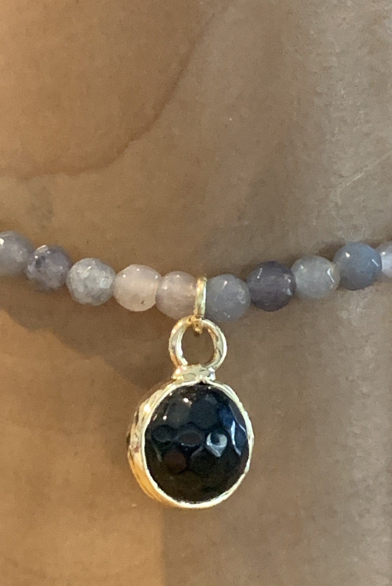 Black And Grey Crystal Bracelet With Center Black Charm-Bracelets-Deja Nu-Deja Nu Boutique, Women's Fashion Boutique in Lampasas, Texas