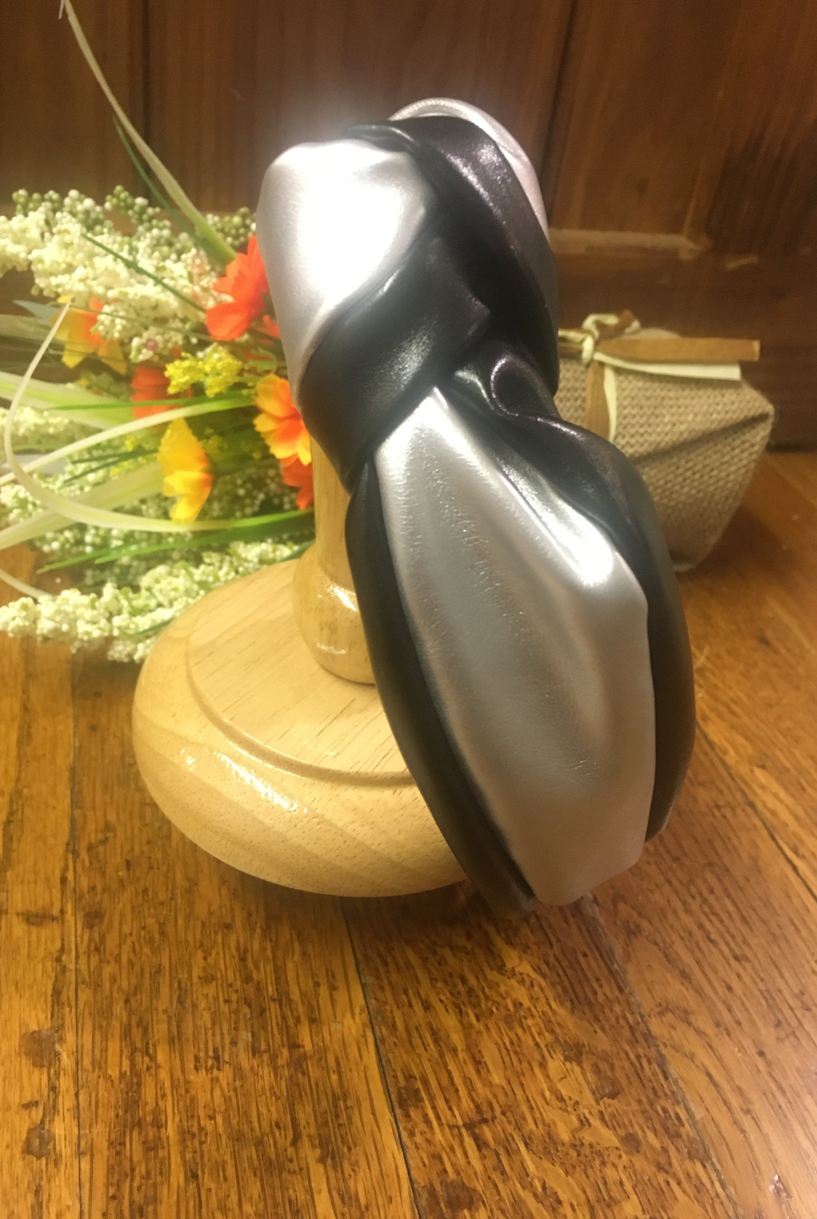 Black And Silver Faux Leather Knot Headband-Scrunchies & Headbands-Deja Nu Tx-Deja Nu Boutique, Women's Fashion Boutique in Lampasas, Texas