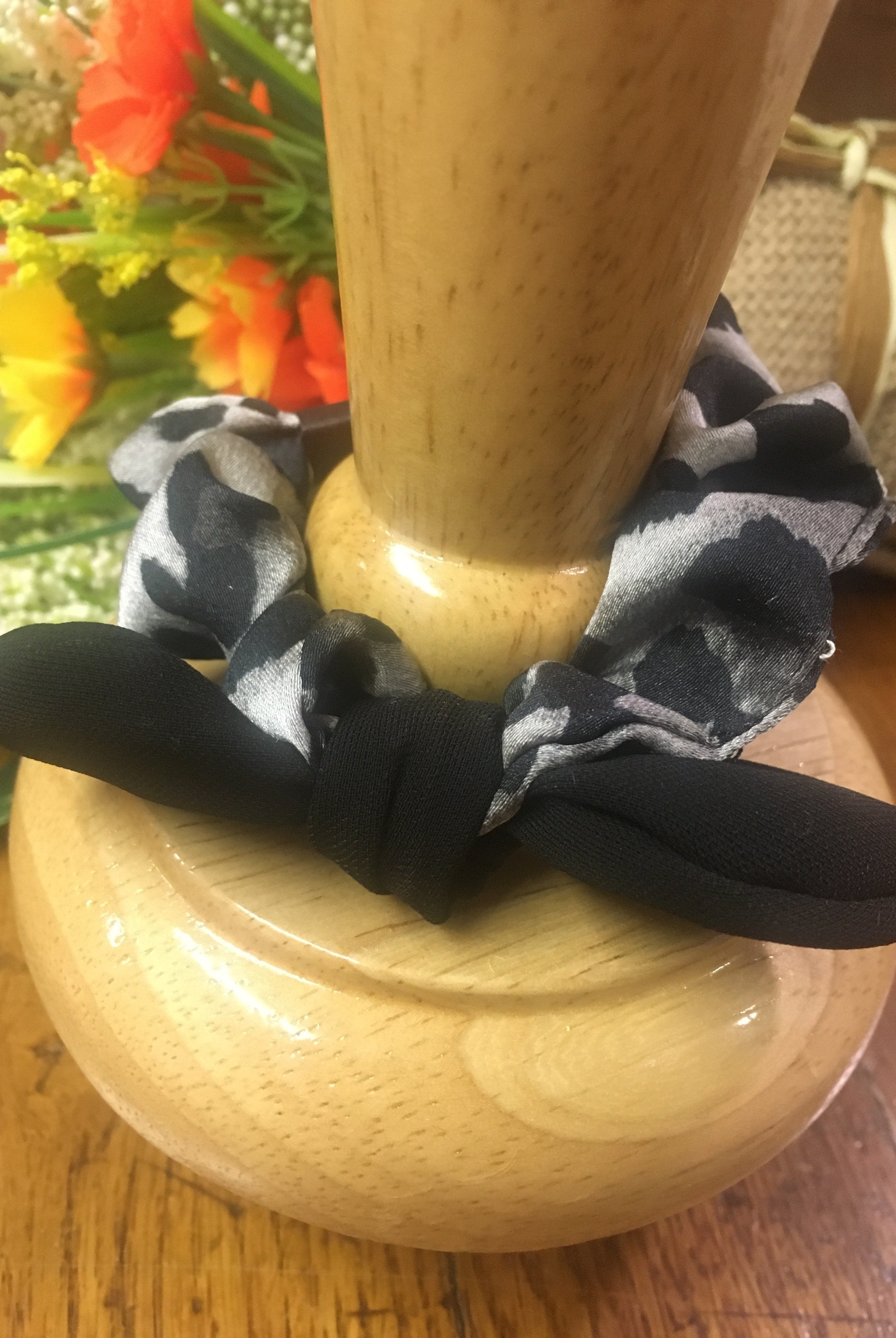 Black Leopard Bow Scrunchie-Scrunchies & Headbands-Deja Nu Tx-Deja Nu Boutique, Women's Fashion Boutique in Lampasas, Texas
