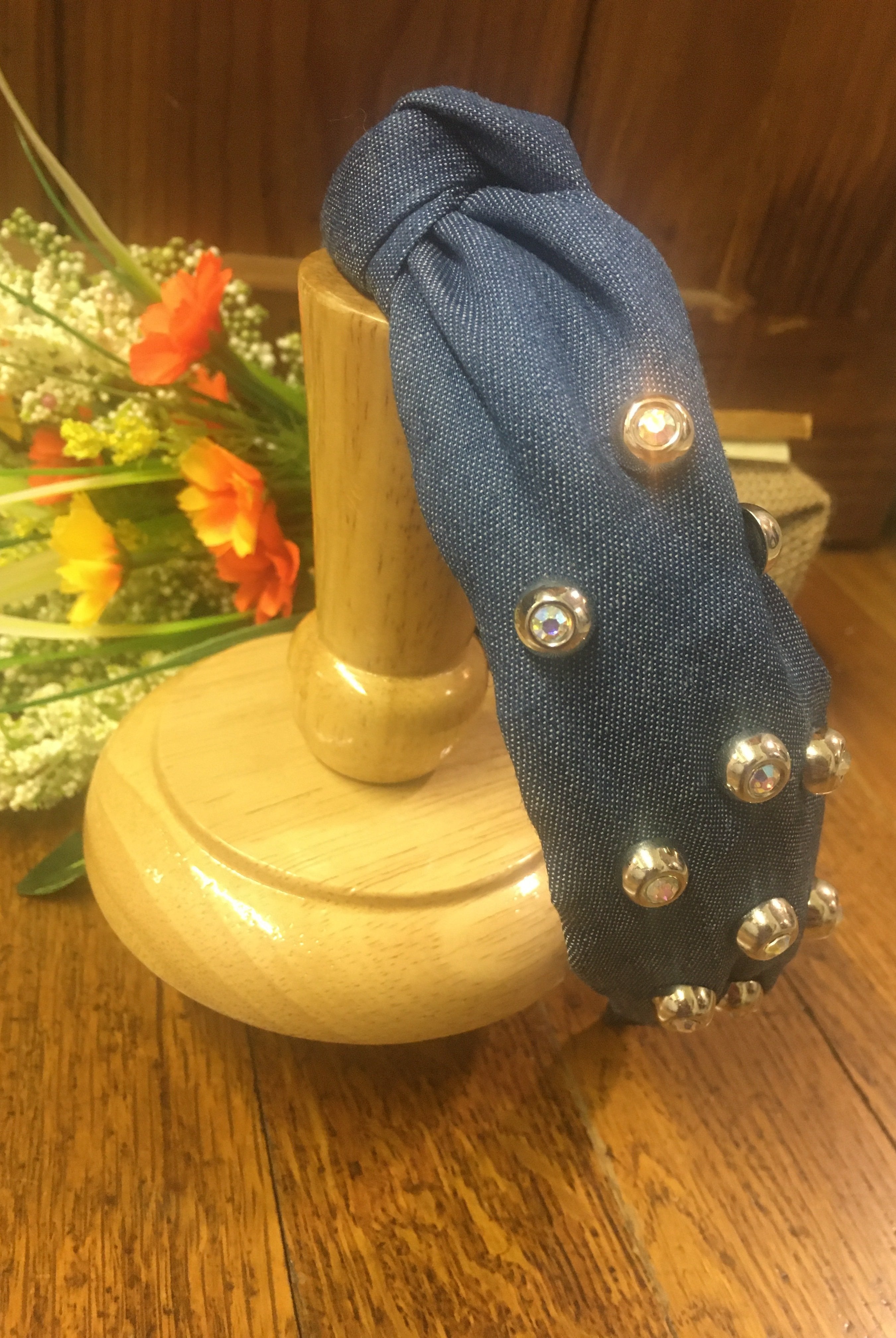 Blue Denim Headband With Rhinestones-Scrunchies & Headbands-Deja Nu Tx-Deja Nu Boutique, Women's Fashion Boutique in Lampasas, Texas