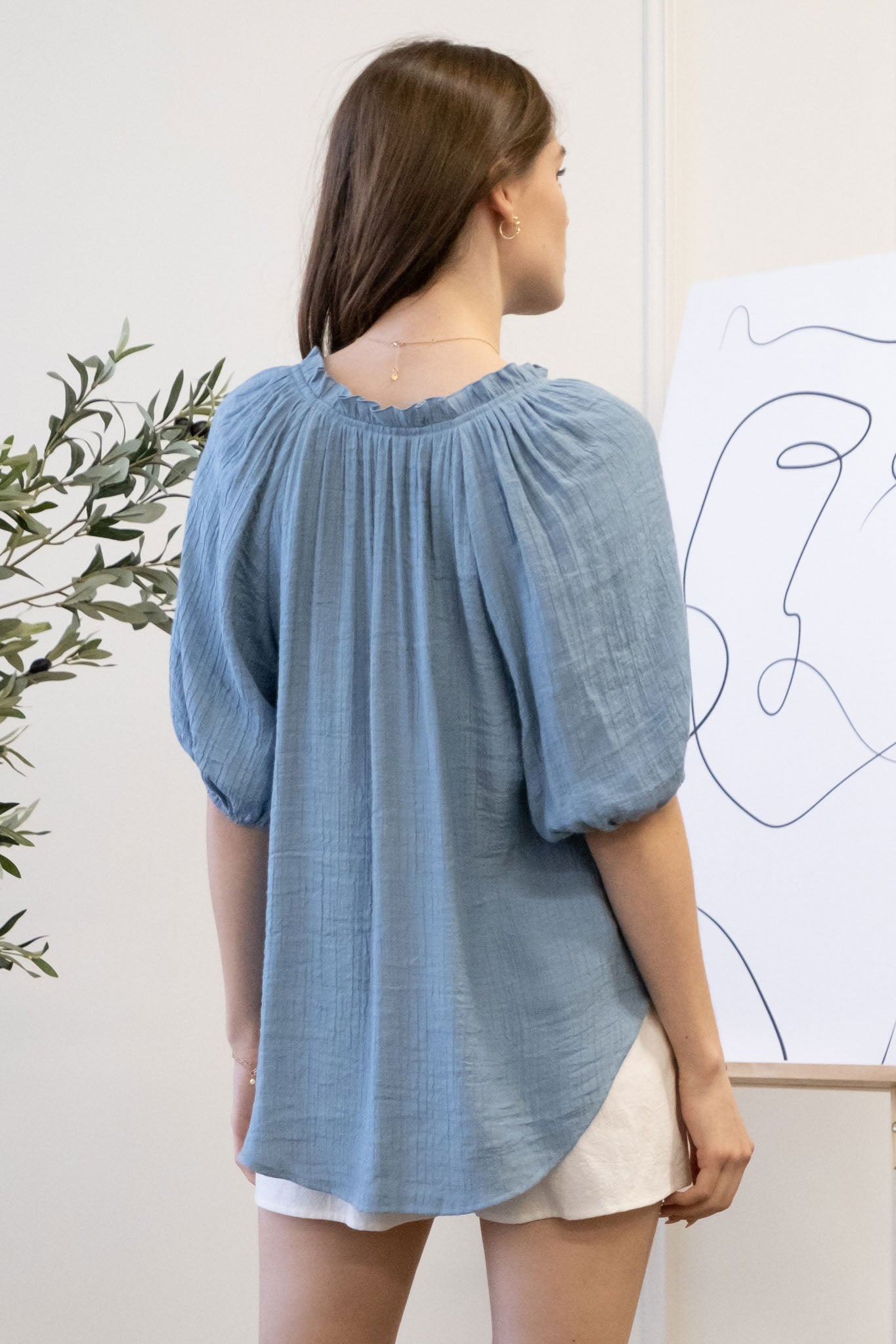 Blu pepper Bohemian V Neck Blouse With Three Fourths Sleeves In Teal-Short Sleeves-Blu Pepper-Deja Nu Boutique, Women's Fashion Boutique in Lampasas, Texas