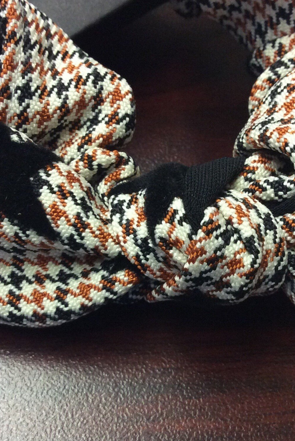 Brown Plaid Scrunchie With Center Bow And Stars-Scrunchies & Headbands-Deja Nu Tx-Deja Nu Boutique, Women's Fashion Boutique in Lampasas, Texas