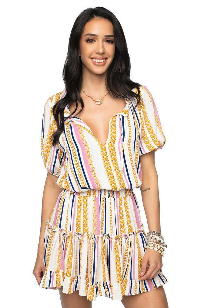 Buddy Love Ray Miami Multi-Color Short Dress w/Chain Print Detail-Dresses-Buddy Love-Deja Nu Boutique, Women's Fashion Boutique in Lampasas, Texas