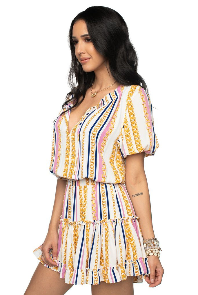 Buddy Love Ray Miami Multi-Color Short Dress w/Chain Print Detail-Dresses-Buddy Love-Deja Nu Boutique, Women's Fashion Boutique in Lampasas, Texas