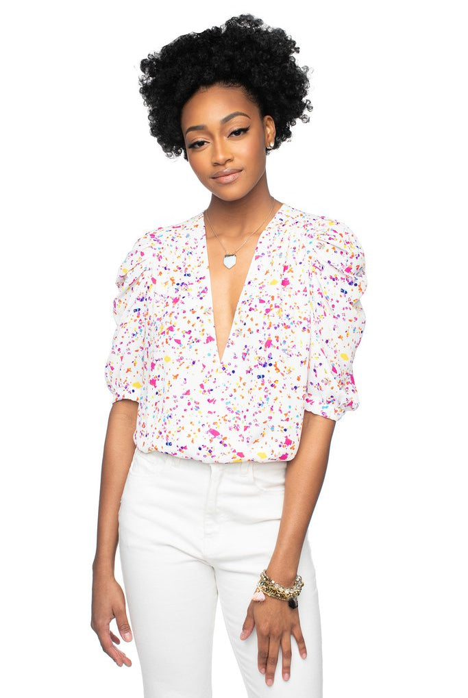 Buddy Love Vita Confetti Print Bodysuit-Tops-Buddy Love-Deja Nu Boutique, Women's Fashion Boutique in Lampasas, Texas