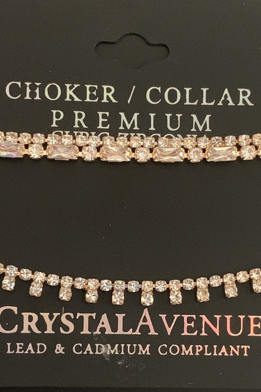 Crystal Avenue Premium Cubic Zirconia Rose Gold Double Choker Set-Necklaces-Crystal Avenue-Deja Nu Boutique, Women's Fashion Boutique in Lampasas, Texas