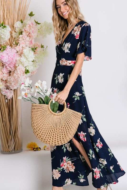 Davi And Dani Floral Wrap Maxi Dress-Maxi Dresses-Davi and Dani-Deja Nu Boutique, Women's Fashion Boutique in Lampasas, Texas