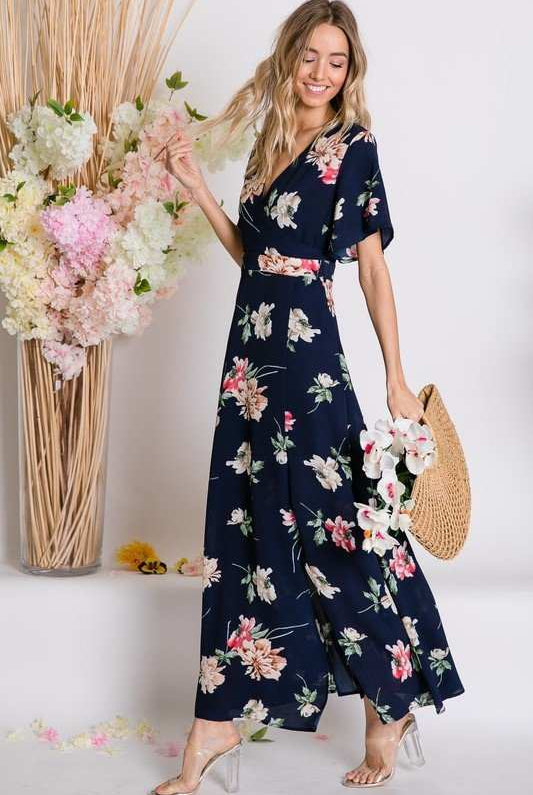 Davi And Dani Floral Wrap Maxi Dress-Maxi Dresses-Davi and Dani-Deja Nu Boutique, Women's Fashion Boutique in Lampasas, Texas