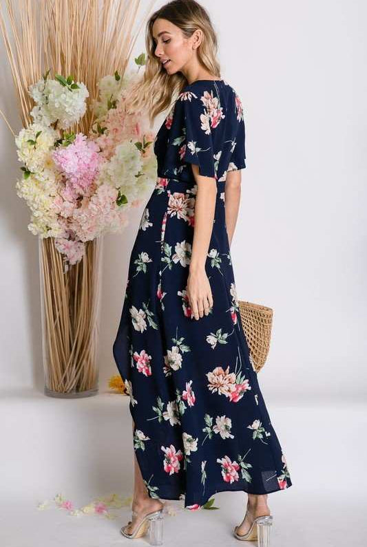 Davi And Dani Floral Wrap Maxi Dress-Maxi Dresses-Davi and Dani-Deja Nu Boutique, Women's Fashion Boutique in Lampasas, Texas