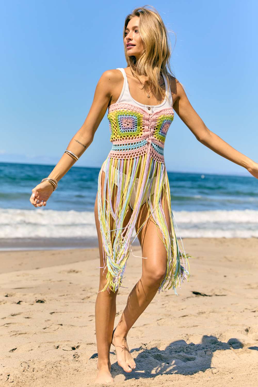 Davi And Dani Multi Colored Knit Top/Skirt With Fringe-Skirts-Davi and Dani-Deja Nu Boutique, Women's Fashion Boutique in Lampasas, Texas