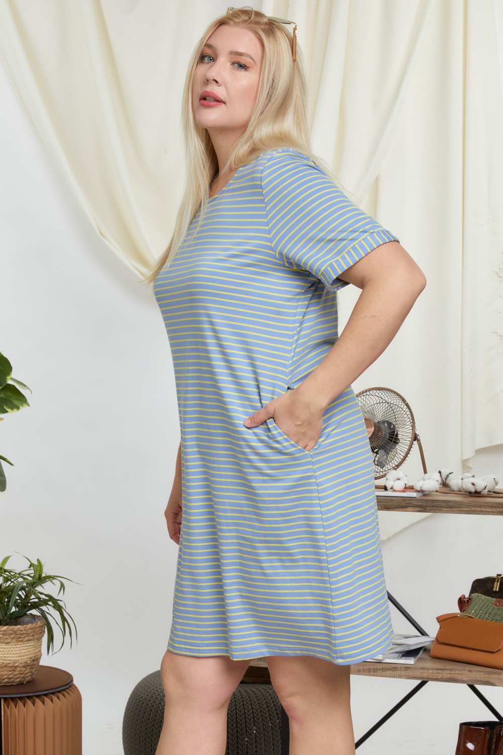 Davi And Dani Pinstripe Plus Tee Dress-Curvy/Plus Dresses-Davi and Dani-Deja Nu Boutique, Women's Fashion Boutique in Lampasas, Texas