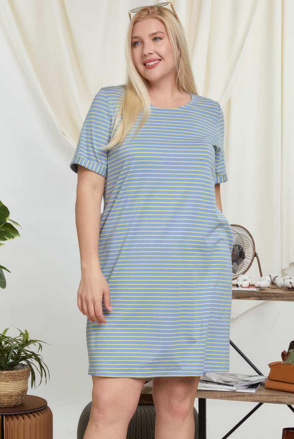 Davi And Dani Pinstripe Plus Tee Dress-Curvy/Plus Dresses-Davi and Dani-Deja Nu Boutique, Women's Fashion Boutique in Lampasas, Texas