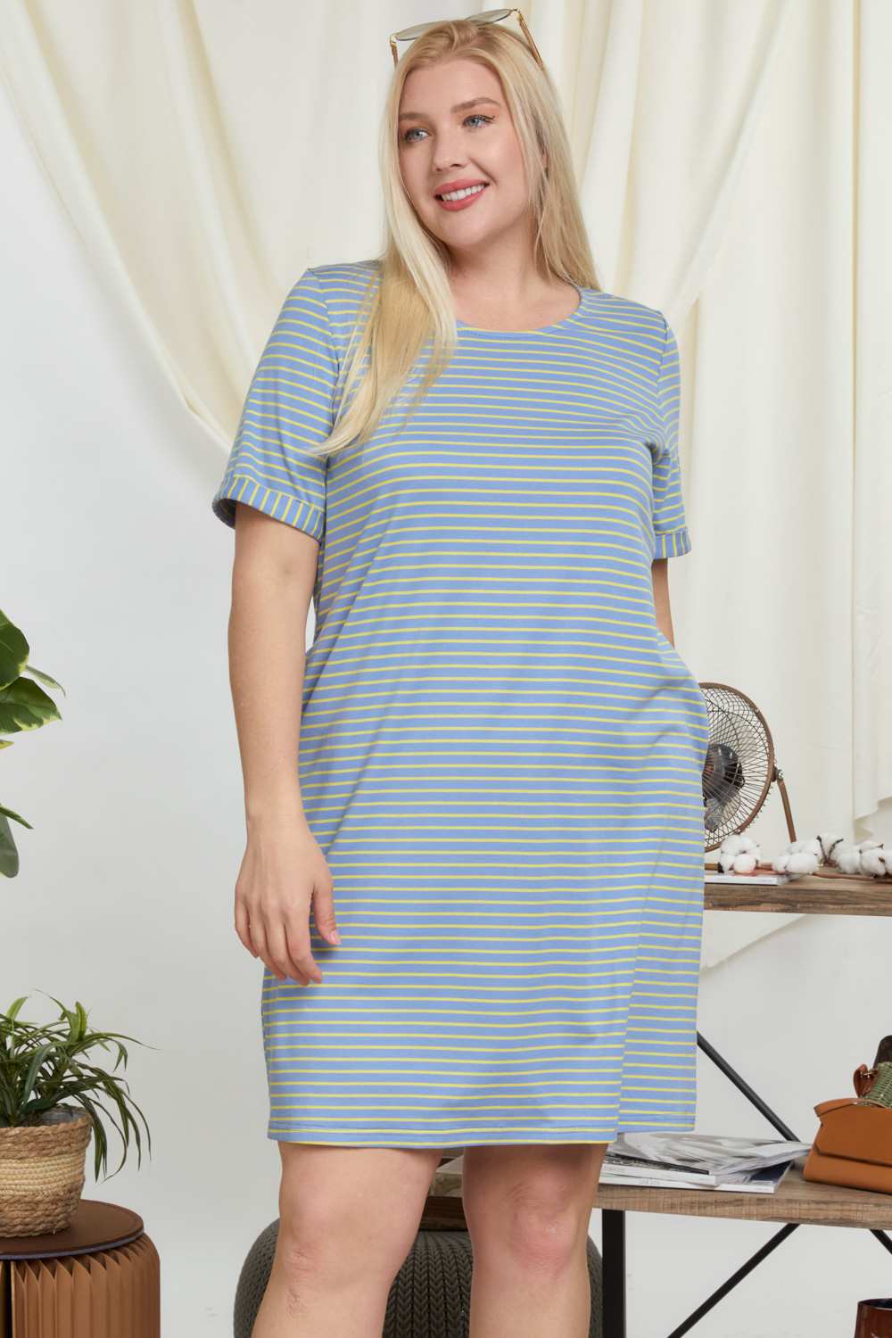 Davi And Dani Pinstripe Plus Tee Dress-Curvy/Plus Dresses-Davi and Dani-Deja Nu Boutique, Women's Fashion Boutique in Lampasas, Texas