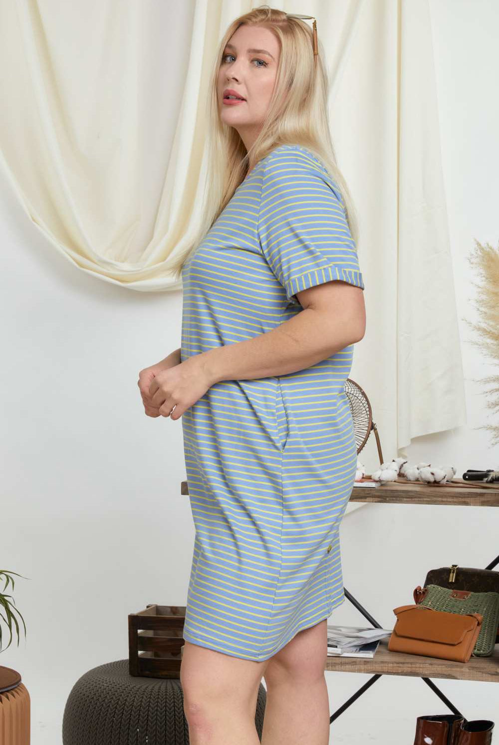 Davi And Dani Pinstripe Plus Tee Dress-Curvy/Plus Dresses-Davi and Dani-Deja Nu Boutique, Women's Fashion Boutique in Lampasas, Texas