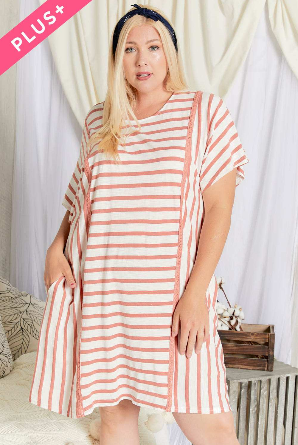 Davi And Dani Stripe Midi Plus Dress-Curvy/Plus Dresses-Davi and Dani-Deja Nu Boutique, Women's Fashion Boutique in Lampasas, Texas
