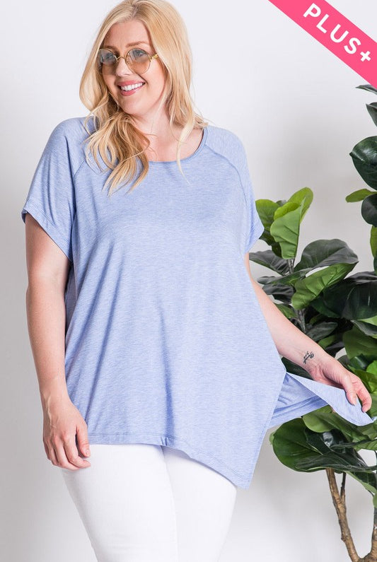Davi and Dani Blue Burnout Crew Neck Plus Tee-Curvy/Plus Tops-Davi and Dani-Deja Nu Boutique, Women's Fashion Boutique in Lampasas, Texas