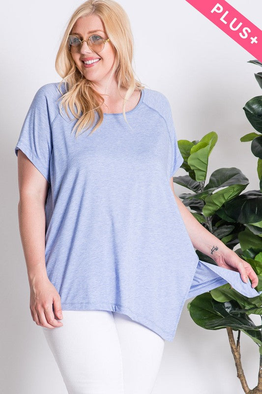 Davi and Dani Blue Burnout Crew Neck Plus Tee-Curvy/Plus Tops-Davi and Dani-Deja Nu Boutique, Women's Fashion Boutique in Lampasas, Texas