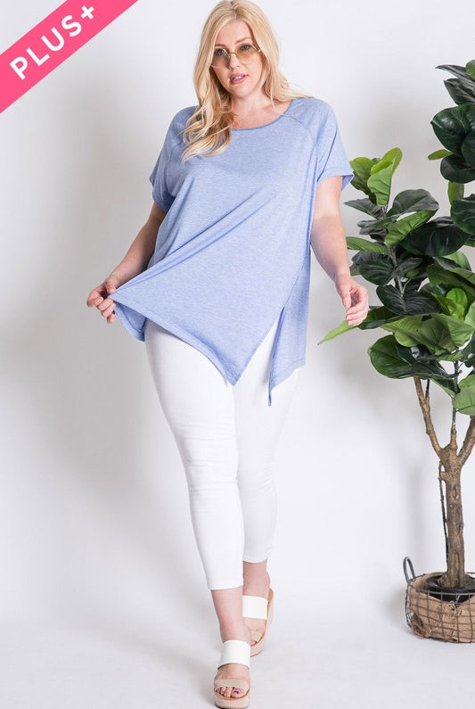 Davi and Dani Blue Burnout Crew Neck Plus Tee-Curvy/Plus Tops-Davi and Dani-Deja Nu Boutique, Women's Fashion Boutique in Lampasas, Texas