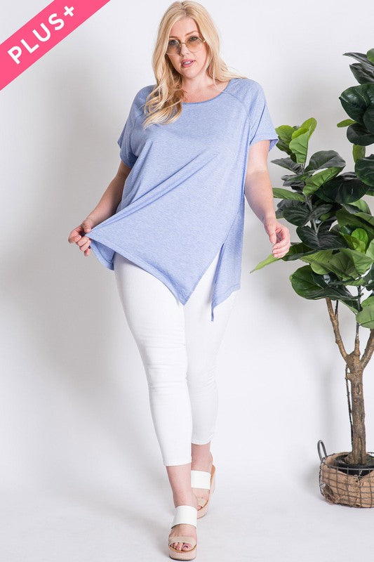 Davi and Dani Blue Burnout Crew Neck Plus Tee-Curvy/Plus Tops-Davi and Dani-Deja Nu Boutique, Women's Fashion Boutique in Lampasas, Texas