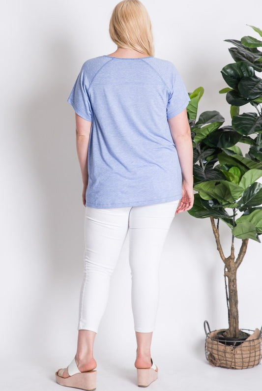 Davi and Dani Blue Burnout Crew Neck Plus Tee-Curvy/Plus Tops-Davi and Dani-Deja Nu Boutique, Women's Fashion Boutique in Lampasas, Texas