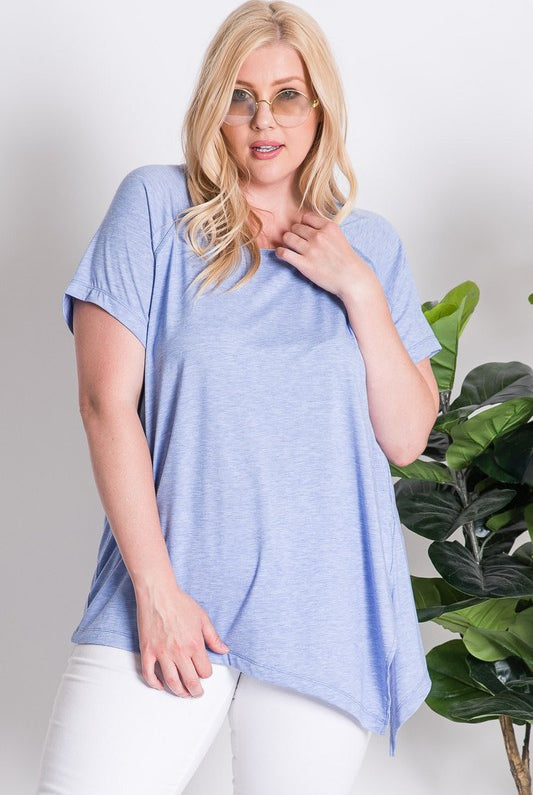Davi and Dani Blue Burnout Crew Neck Plus Tee-Curvy/Plus Tops-Davi and Dani-Deja Nu Boutique, Women's Fashion Boutique in Lampasas, Texas