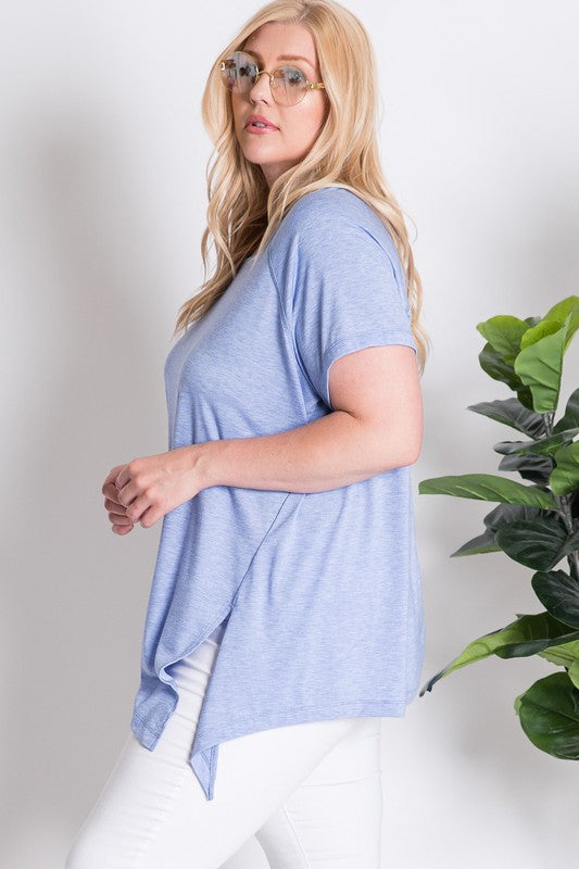 Davi and Dani Blue Burnout Crew Neck Plus Tee-Curvy/Plus Tops-Davi and Dani-Deja Nu Boutique, Women's Fashion Boutique in Lampasas, Texas
