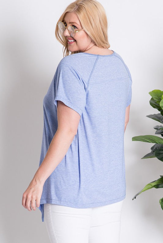 Davi and Dani Blue Burnout Crew Neck Plus Tee-Curvy/Plus Tops-Davi and Dani-Deja Nu Boutique, Women's Fashion Boutique in Lampasas, Texas