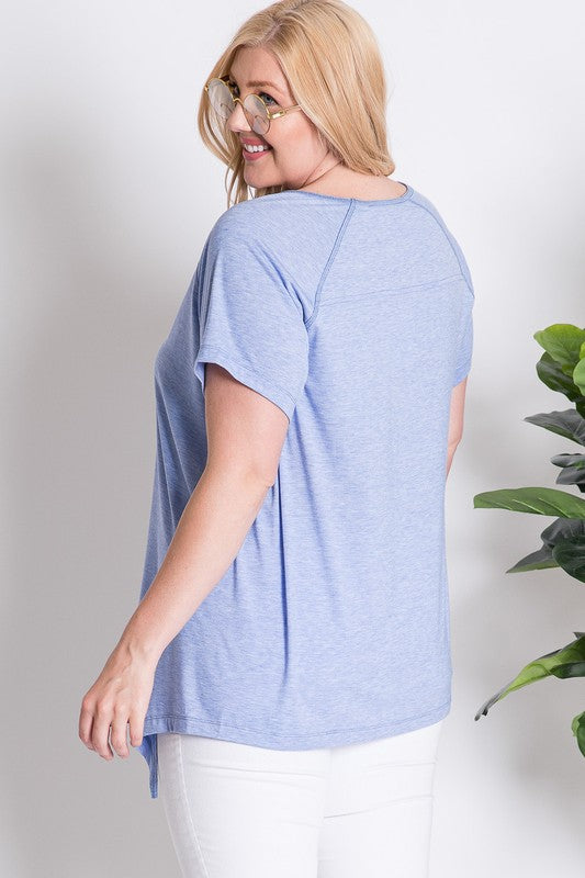 Davi and Dani Blue Burnout Crew Neck Plus Tee-Curvy/Plus Tops-Davi and Dani-Deja Nu Boutique, Women's Fashion Boutique in Lampasas, Texas