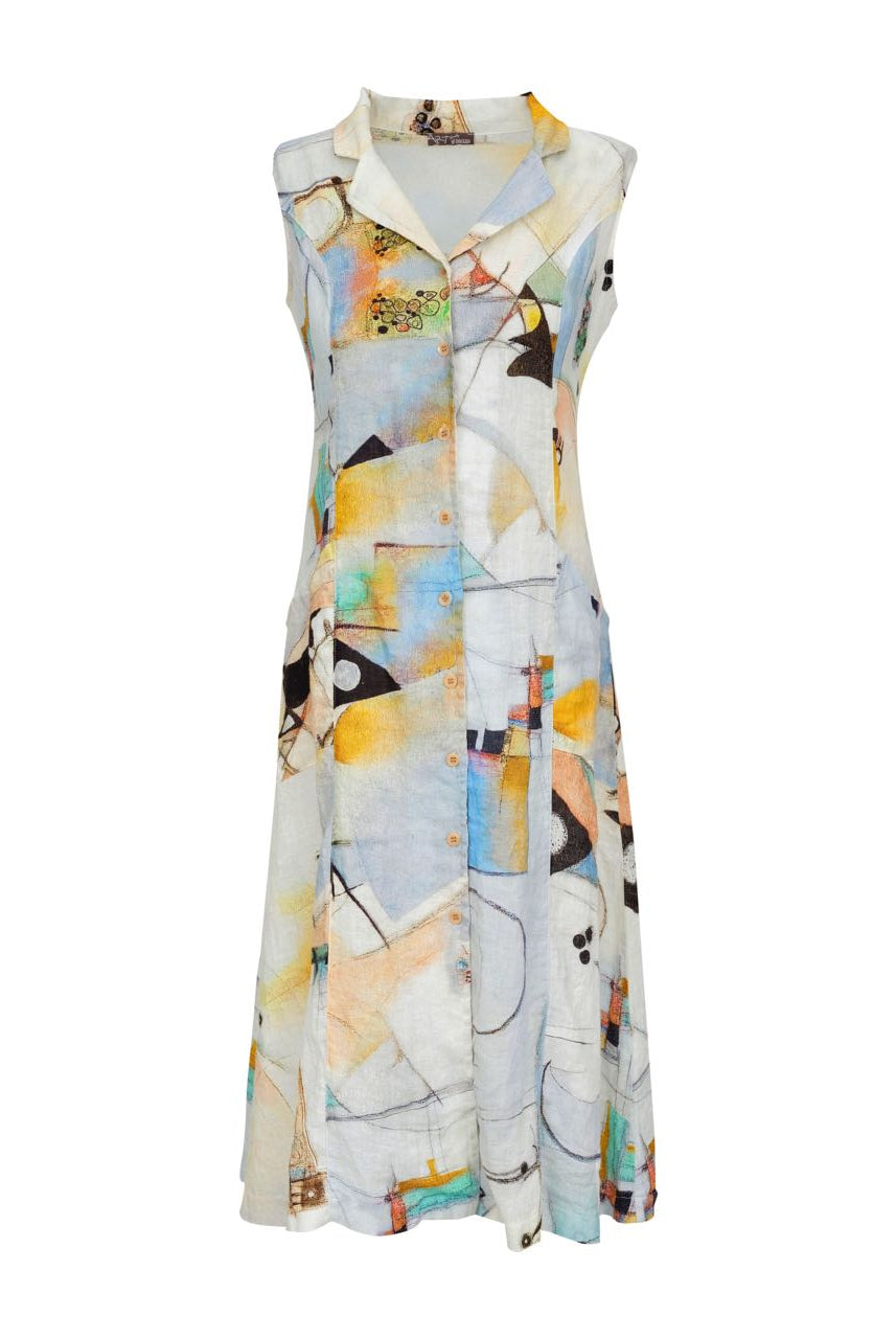 Dolcezza Simply Art Linen Shirt Dress - "Untitled 9" 23662-Dresses-Dolcezza-Deja Nu Boutique, Women's Fashion Boutique in Lampasas, Texas