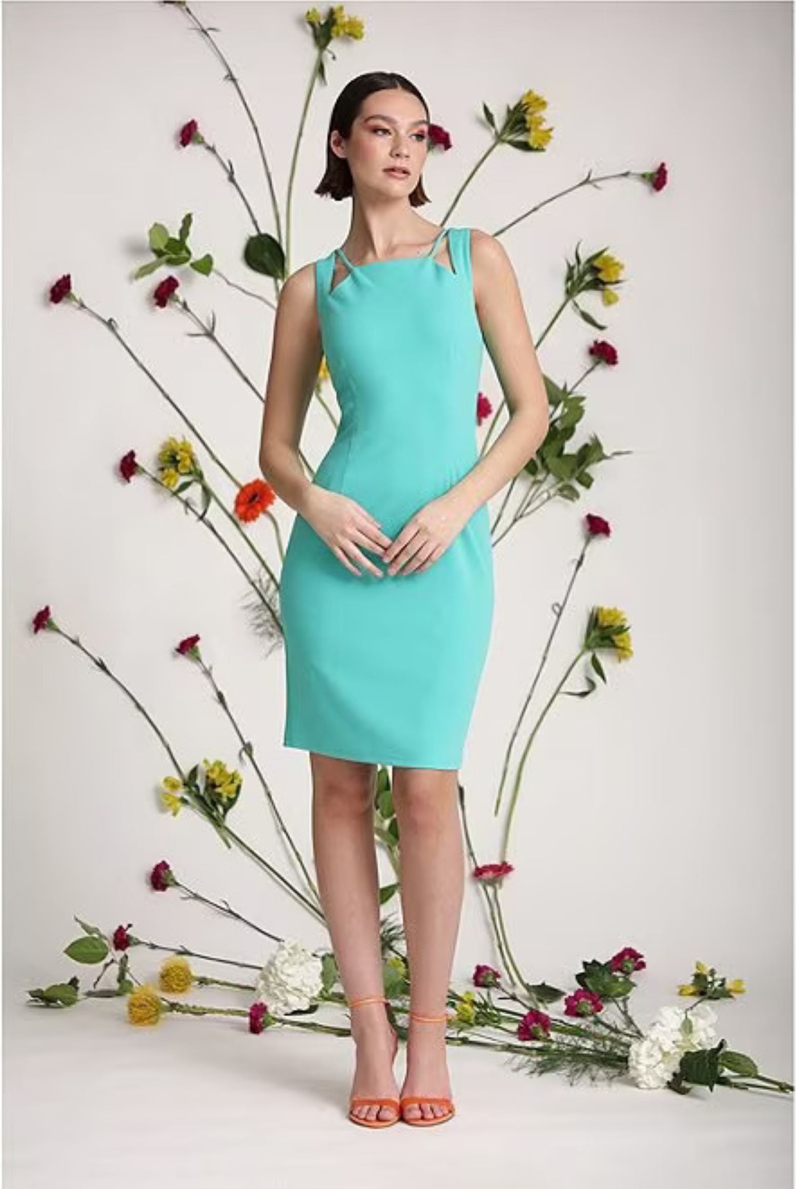 Donna Morgan Stretch Sleeveless Cut-Out Sheath Dress In Atlantis-Short Dresses-Donna Morgan-Deja Nu Boutique, Women's Fashion Boutique in Lampasas, Texas