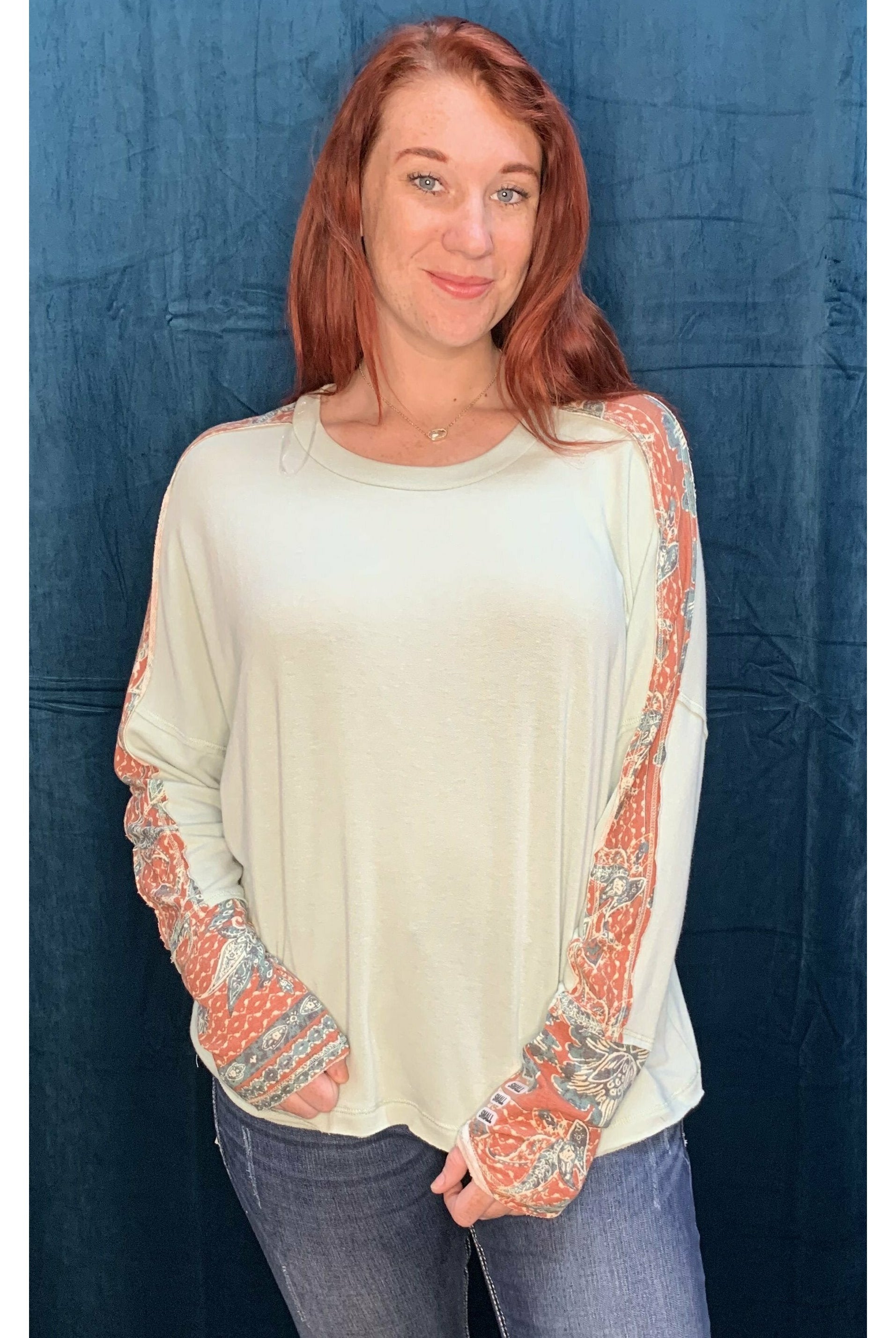 Easel Printed Long Sleeve Terry Knit Sweater-Sweaters-Easel-Deja Nu Boutique, Women's Fashion Boutique in Lampasas, Texas