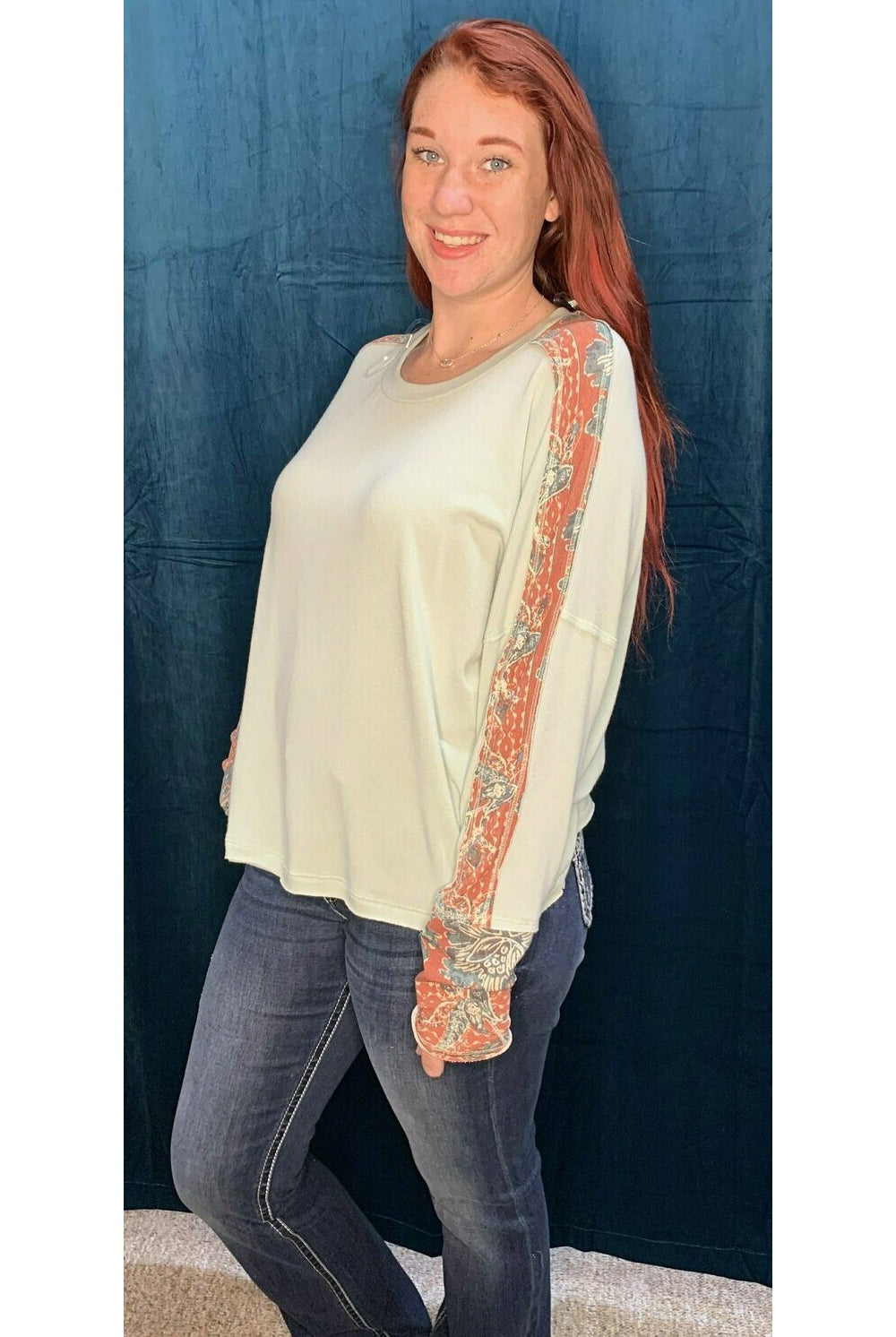 Easel Printed Long Sleeve Terry Knit Sweater-Sweaters-Easel-Deja Nu Boutique, Women's Fashion Boutique in Lampasas, Texas