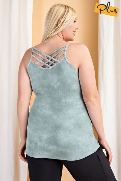 Easel Sage Tie Dye Criss Cross Plus Camisole-Curvy/Plus Tops-Easel-Deja Nu Boutique, Women's Fashion Boutique in Lampasas, Texas