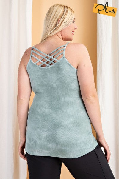 Easel Sage Tie Dye Criss Cross Plus Camisole-Curvy/Plus Tops-Easel-Deja Nu Boutique, Women's Fashion Boutique in Lampasas, Texas