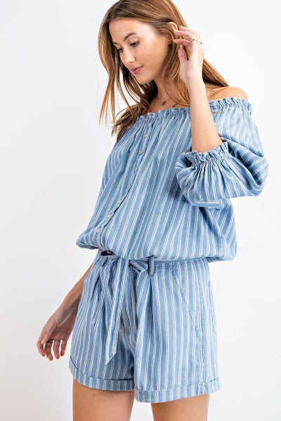 Easel Stripe Time High Waist Shorts-Bottoms-Easel-Deja Nu Boutique, Women's Fashion Boutique in Lampasas, Texas