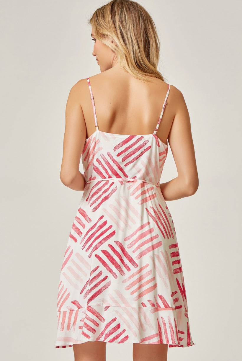 Emily Wonder Faux Wrap Dress In White And Pink-Dresses-Emily Wonder-Deja Nu Boutique, Women's Fashion Boutique in Lampasas, Texas