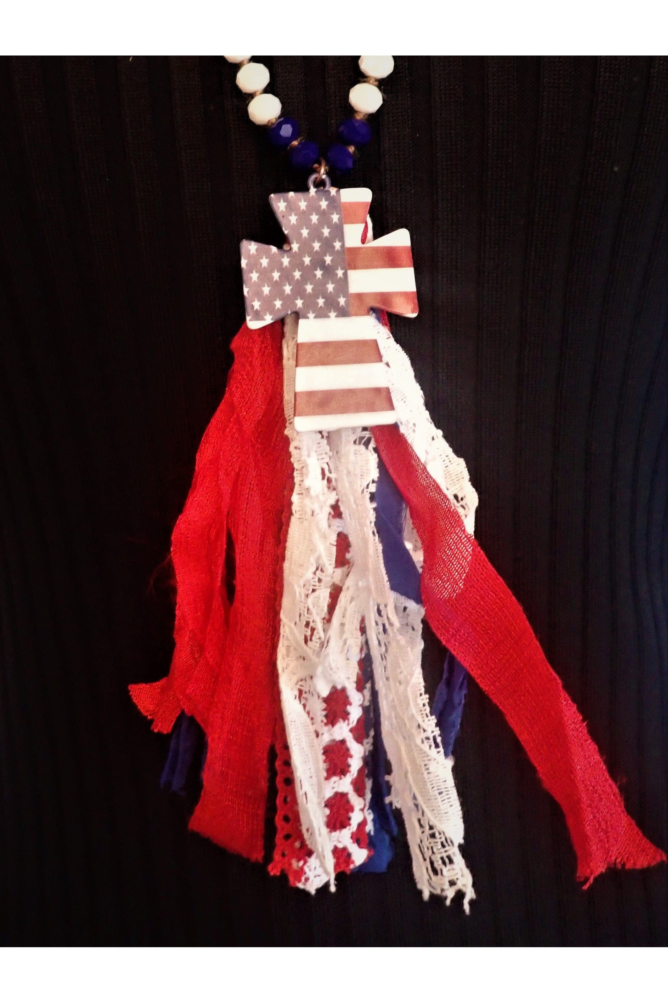 Emma American Beaded Tassel Necklaces - Two Styles Flag Or Cross-Necklaces-Emma-Deja Nu Boutique, Women's Fashion Boutique in Lampasas, Texas