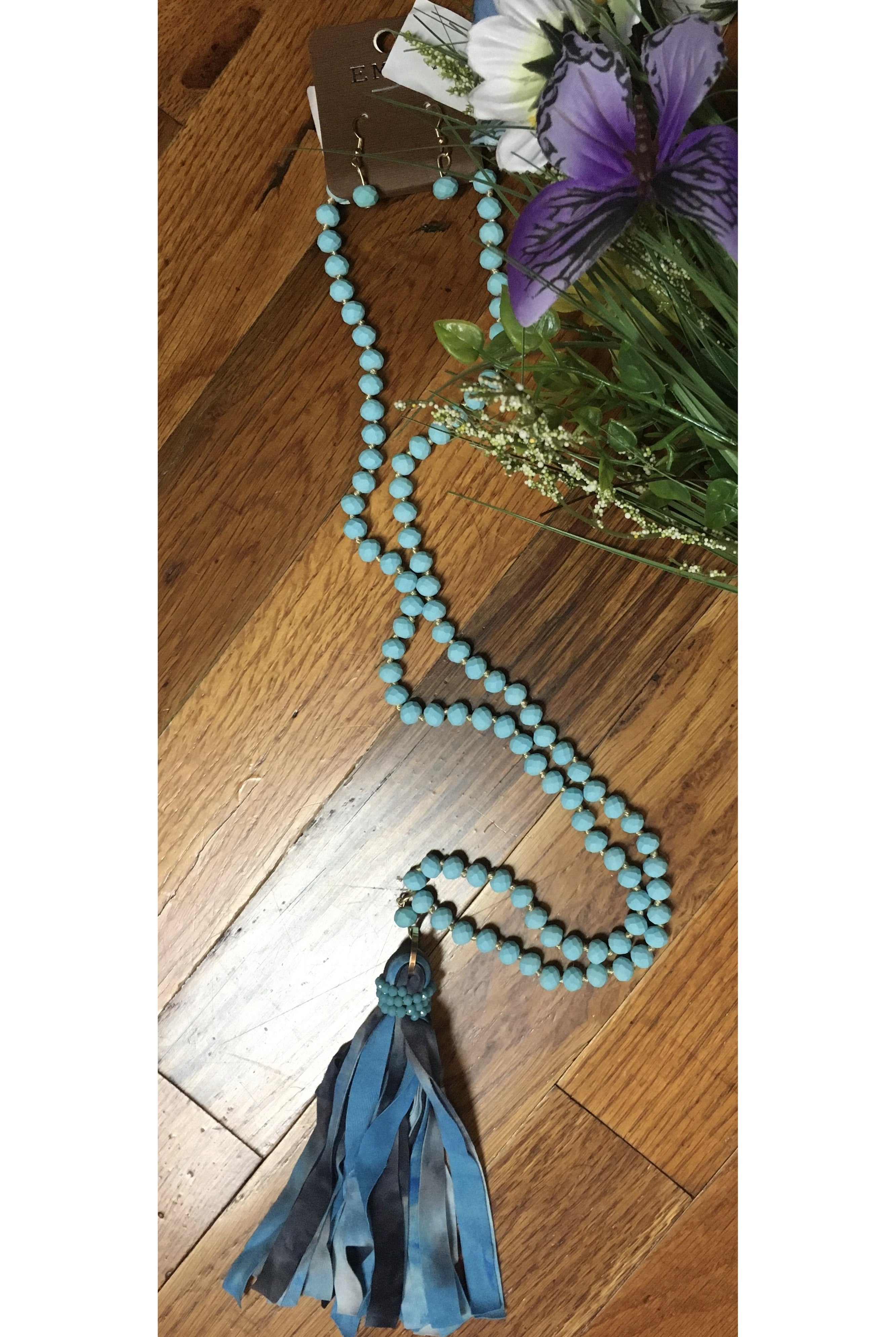 Emma Blue Tie Dye Tassel Necklace-Necklaces-Emma-Deja Nu Boutique, Women's Fashion Boutique in Lampasas, Texas