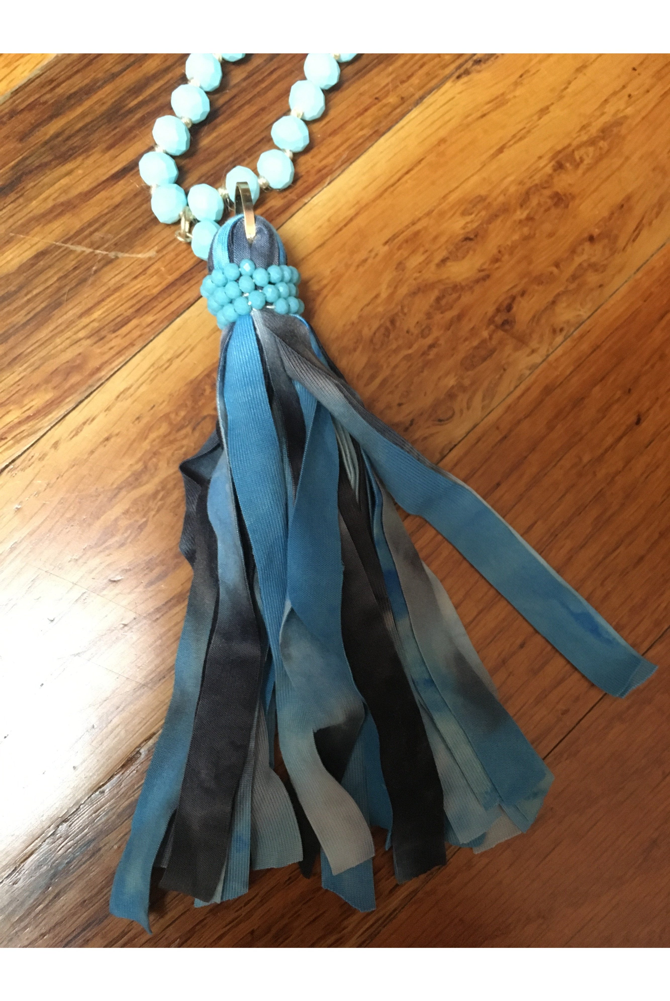 Emma Blue Tie Dye Tassel Necklace-Necklaces-Emma-Deja Nu Boutique, Women's Fashion Boutique in Lampasas, Texas