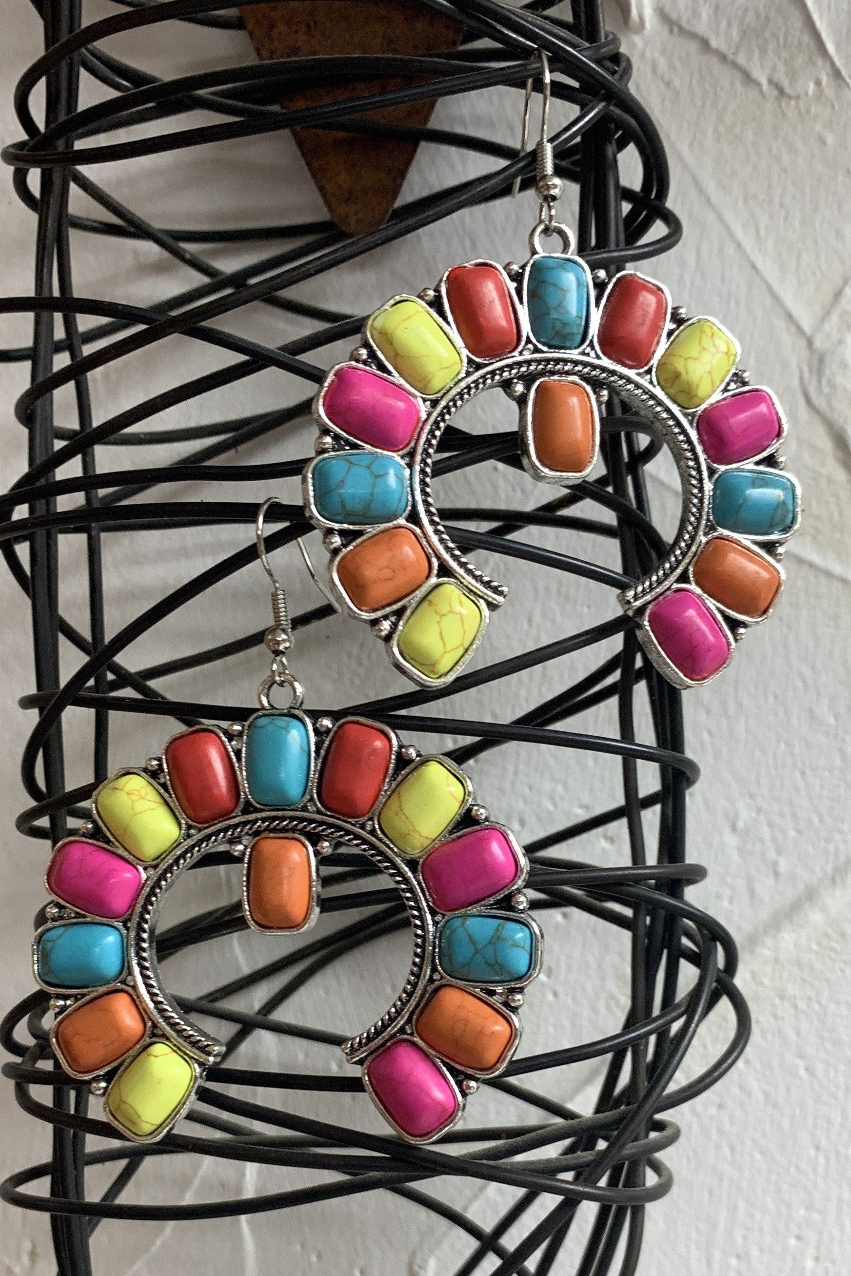 Emma Bright Multi Colored Squash Blossom Earrings-Earrings-Emma-Deja Nu Boutique, Women's Fashion Boutique in Lampasas, Texas