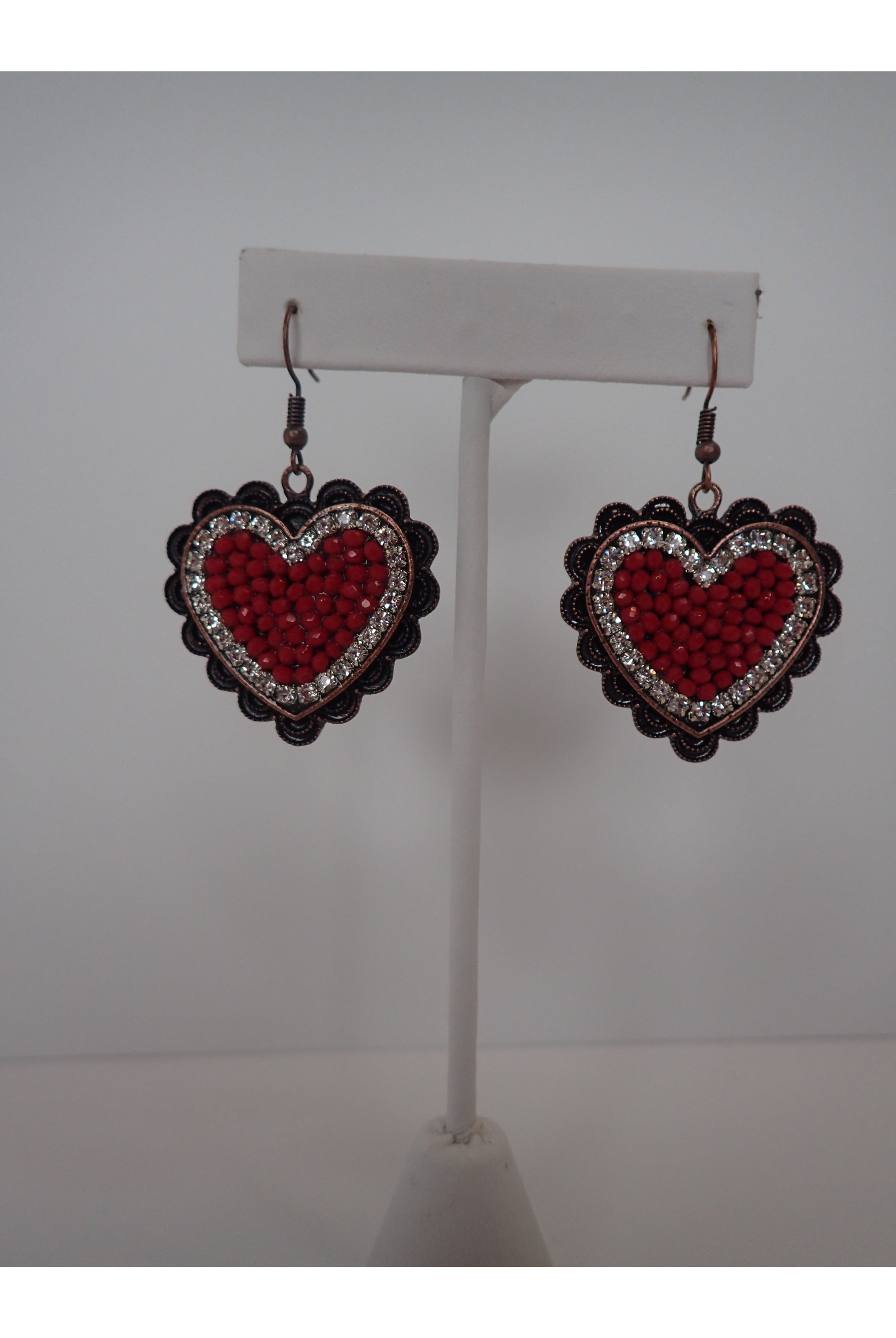 Emma Copper Heart Red And Crystal Rhinestone Necklace With Amber Crystal And Red Beads-Necklaces-Emma-Deja Nu Boutique, Women's Fashion Boutique in Lampasas, Texas